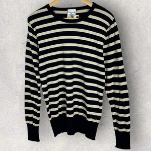 SNS Herning Merino Wool Naval Stripe Sweater Mens Size Medium Crew Neck Blue NWT